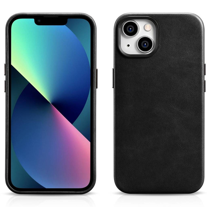 iCarer Oil Wax Premium Leather Case iPhone 14 Étui en cuir magnétique avec MagSafe Noir (WMI14220701-BK)