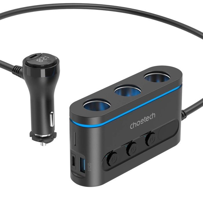 Ladergerät Choetech TC0021 Auto 2x USB-C PD 1x USB-A QC 3x Zigarettenanzünderbuchse - schwarz