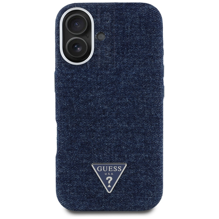 Etui Guess Denim Triangle Logo MagSafe   do iPhone 16 niebieski