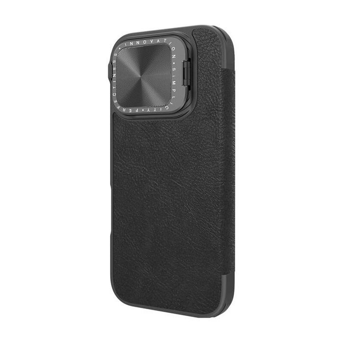 Etui Nillkin Qin Prop Leather Case z osłoną na aparat i podstawką na iPhone 16 - czarne