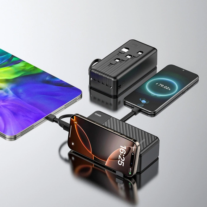 Powerbank Dudao K11 Max 30000mAh z wbudowanymi kablami - czarny