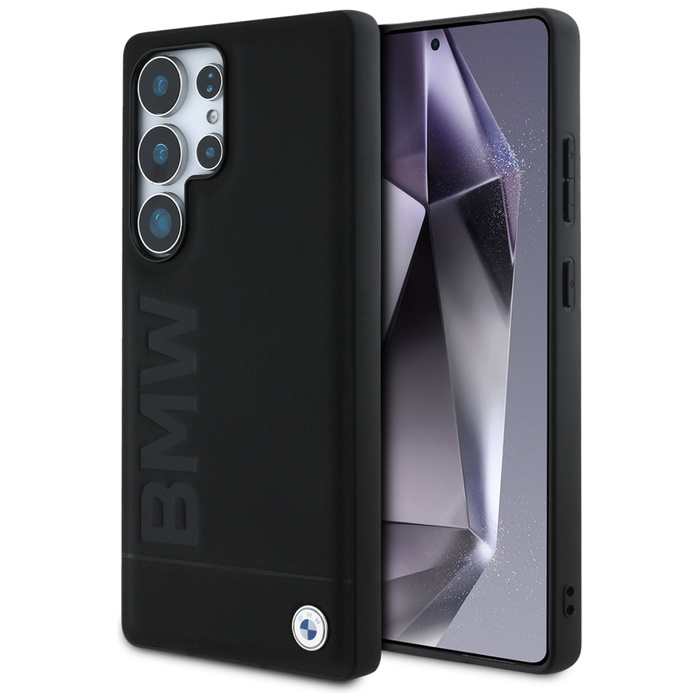Coque BMW Leather Big Wordmark pour Samsung Galaxy S25 Ultra noir