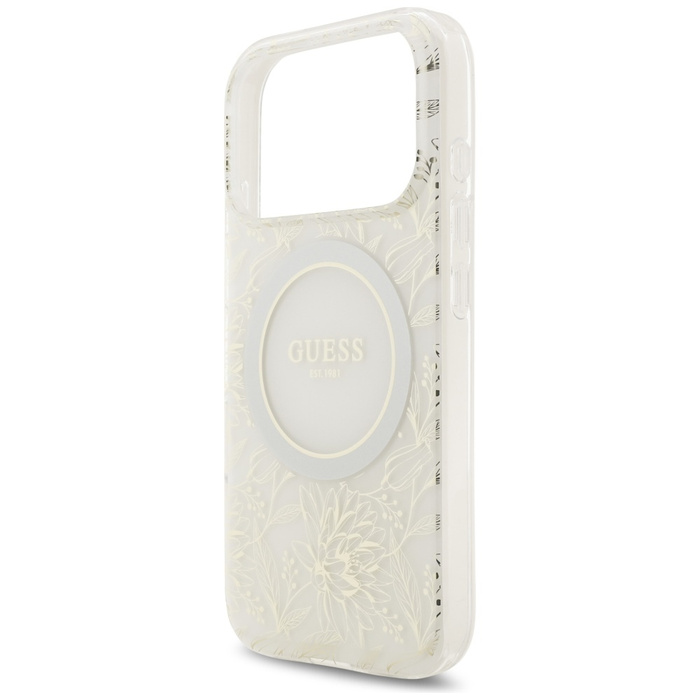 Etui Guess IML Flowers Electro Pearl     Strap MagSafe do iPhone 17 Pro biały
