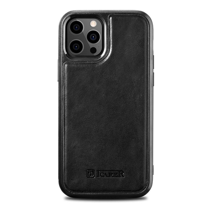 iCarer Leder Oil Wax Hülle mit echtem Leder bezogen für iPhone 12 Pro Max schwarz (ALI1206-BK)