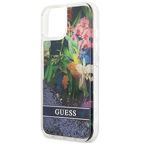 Case GUESS Apple iPhone 13 Mini Flower Liquid Glitter Blue Hardcase