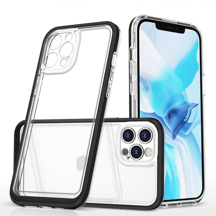 Custodia trasparente 3in1 per iPhone 12 Pro Max, custodia in gel con cornice nera