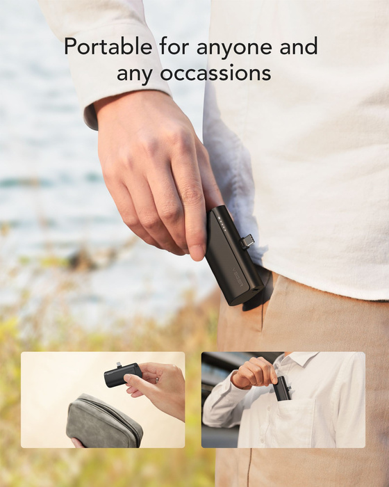 Powerbank Veger PlugOn (W0556/V0556) PD QC3.0 3A 20W 5000 mAh z wbudowanym złączem Typ C czarny