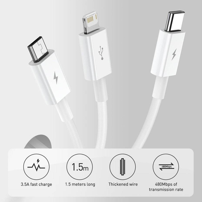 Baseus Superior Cable USB - Lightning / micro USB / USB Tipo 3,5 A 1,5m Blu (CAMLTYS-03)