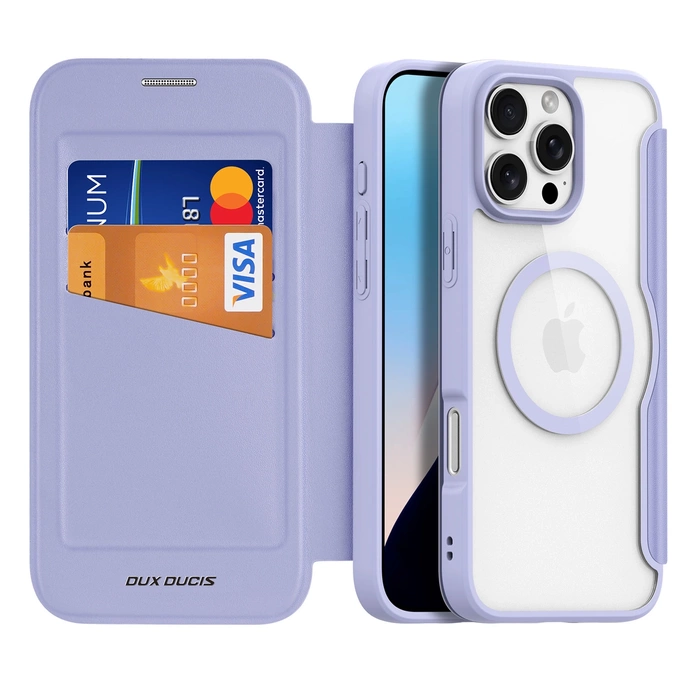 Dux Ducis Skin X Pro iPhone 16 Pro Case with MagSafe and Flip Cover - Purple