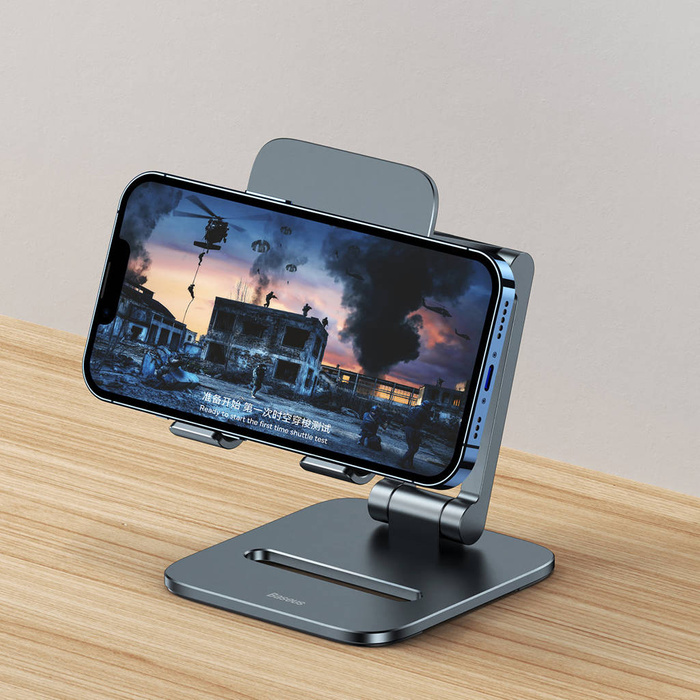 Baseus Desktop Biaxialer klappbarer Ständer/Metallständer für Smartphone grau (LUSZ000013)