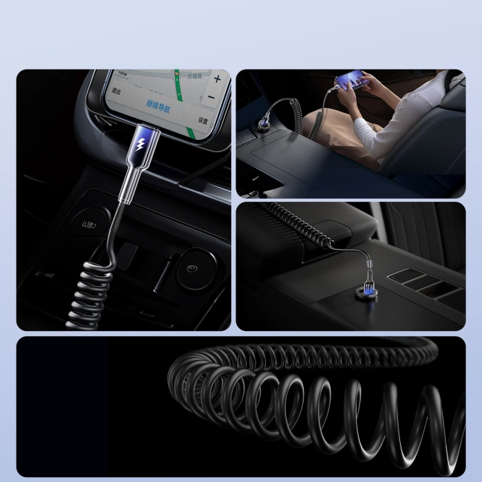 Joyroom S-A43 Crystal-Clear Serie 3A USB-A – USB-C Spiralkabel 1,5 m – Schwarz