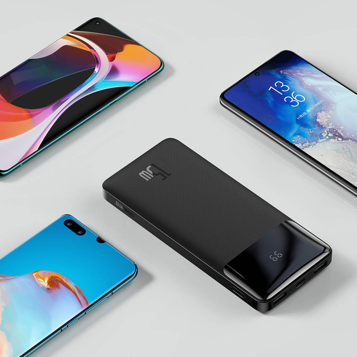 Baseus Bipow Powerbank mit Display 10000mAh 15W schwarz (Overseas Edition) + USB-A - Micro USB 0,25m Kabel schwarz (PPBD050001)