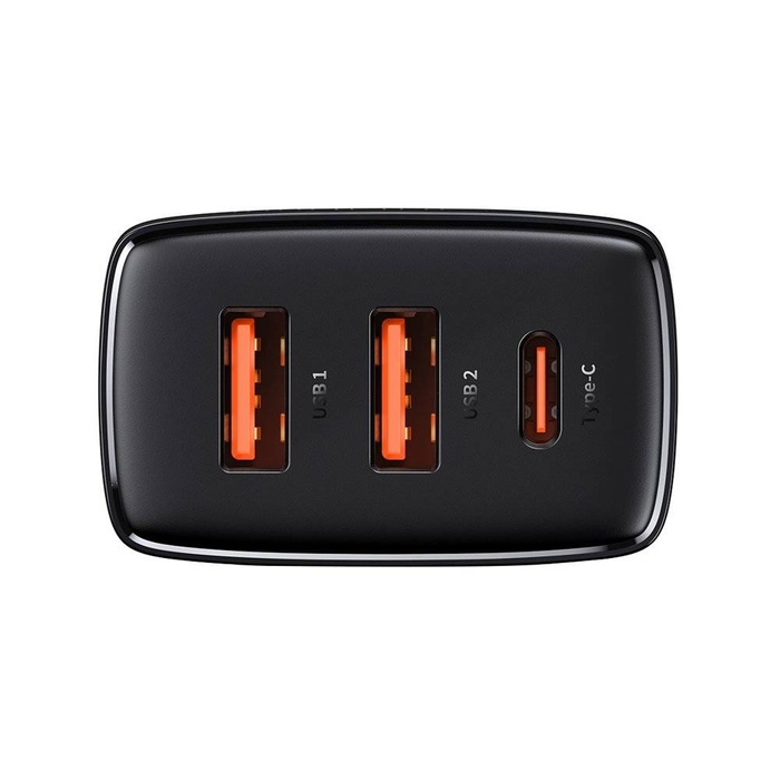 Baseus Compact Schnellladegerät USB Typ C / 2x USB 30W 3A Power Delivery Quick Charge schwarz (CCXJ-E01)