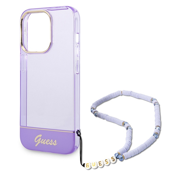 Case GUESS Apple iPhone 14 Pro Max Translucent Pearl Strap Purple Hardcase