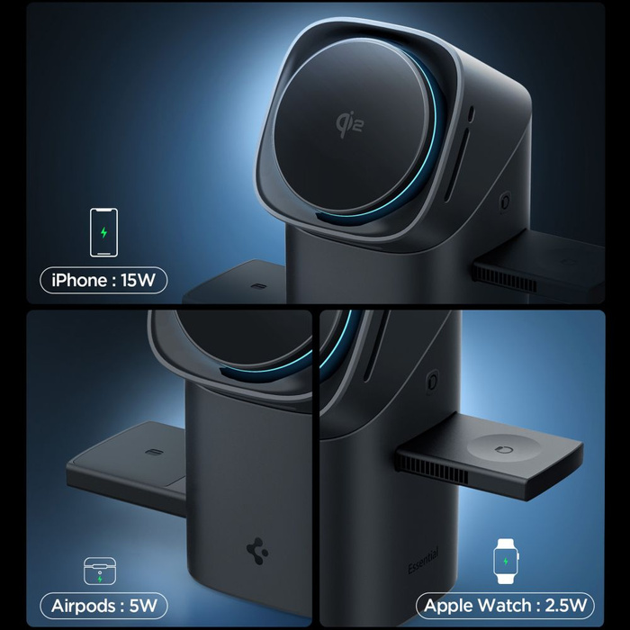 SPIGEN ESSENTIAL EF223MS 3IN1 QI2 ROTARY MAGSAFE INDUKTIVE LADESTATION SCHWARZ