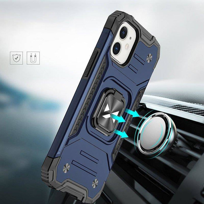 Custodia Wozinsky Ring Armor per iPhone 14 cover blindata porta anello magnetico blu