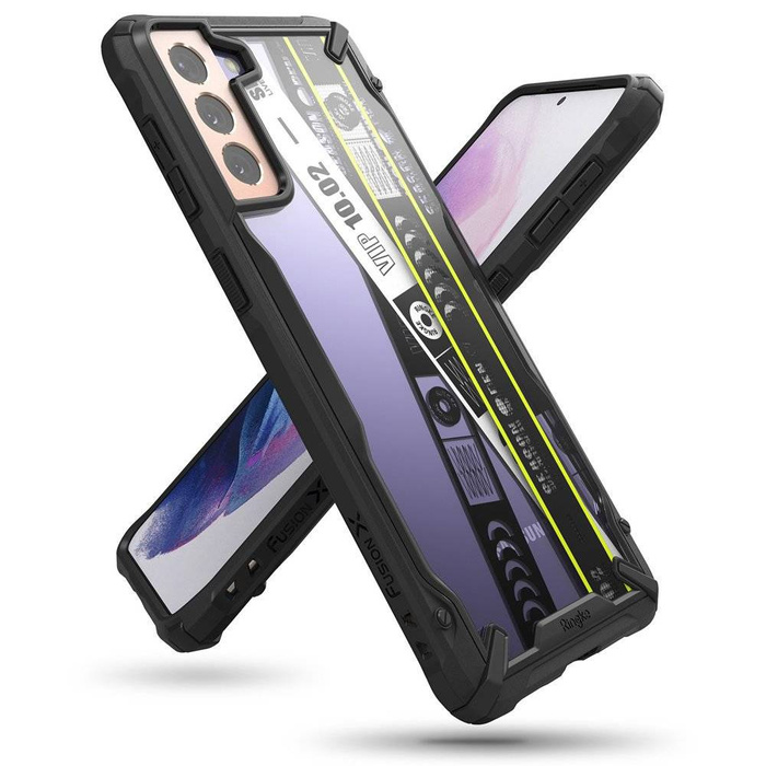 Custodia per PC Ringke Fusion X Design resistente con paraurti in TPU per Samsung Galaxy S21+ 5G (S21 Plus 5G) nero (banda per biglietti) (XDSG0052)