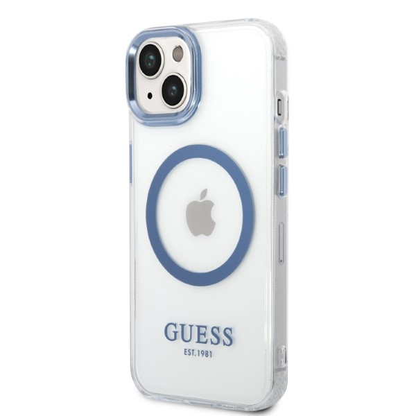 Telefontok Guess iPhone 14 Plus 6.7" kék/kék kemény case Fém körvonalazás MagSafe