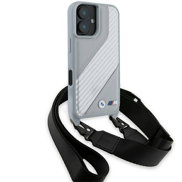 Cover BMW iPhone 16 grigio/grigio durocase M Edition Carbon Stripe &amp; Strap