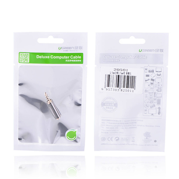 Ugreen Klinke 2,5 mm Stecker auf Klinke 3,5 mm Buchse schwarz (20501)