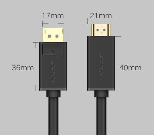 Ugreen unidirectional DisplayPort to HDMI Cable 4K 30Hz 32 AWG 2m Black (DP101 10202)