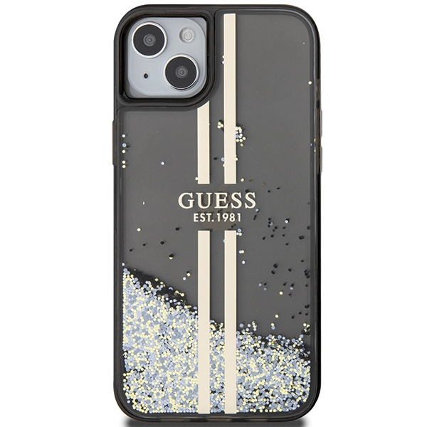 Etui Guess GUHCP15SLFCSEGK iPhone 15 / 14 / 13 6.1" czarny/black hardcase Liquid Glitter Gold Stripes Case