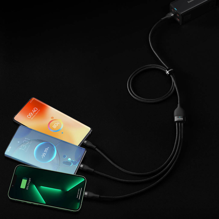 Baseus Flash Series Ⅱ 3in1 Fast Charging Cable USB-A to USB-C / Micro-USB / Lightning 66W 480Mbps 1.2m Black