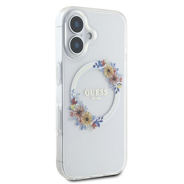 Etui Guess iPhone 16 Plus 6.7" przeźroczysty/transparent hardcase IML Flowers Wreath MagSafe