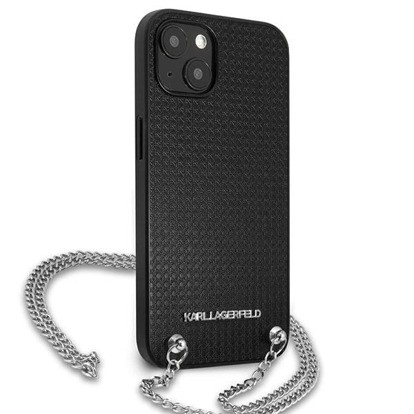 Hülle KARL LAGERFELD Apple iPhone 13 Mini Leder strukturiert und Kette Schwarz Hartcase