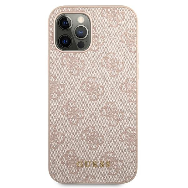 Case GUESS Apple iPhone 12 12 Pro 4G Metal Gold Logo Pink Hardcase
