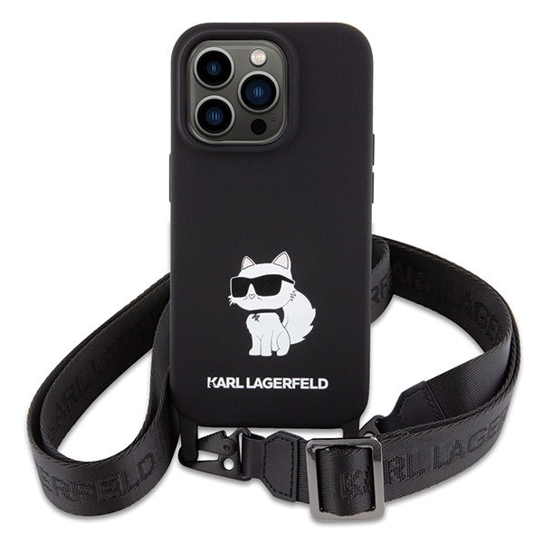 Cover Karl Lagerfeld KLHCP15XSCBSCNK iPhone 15 Pro Max 6,7" rigidocase nero/nero Crossbody Silicone Choupette Case