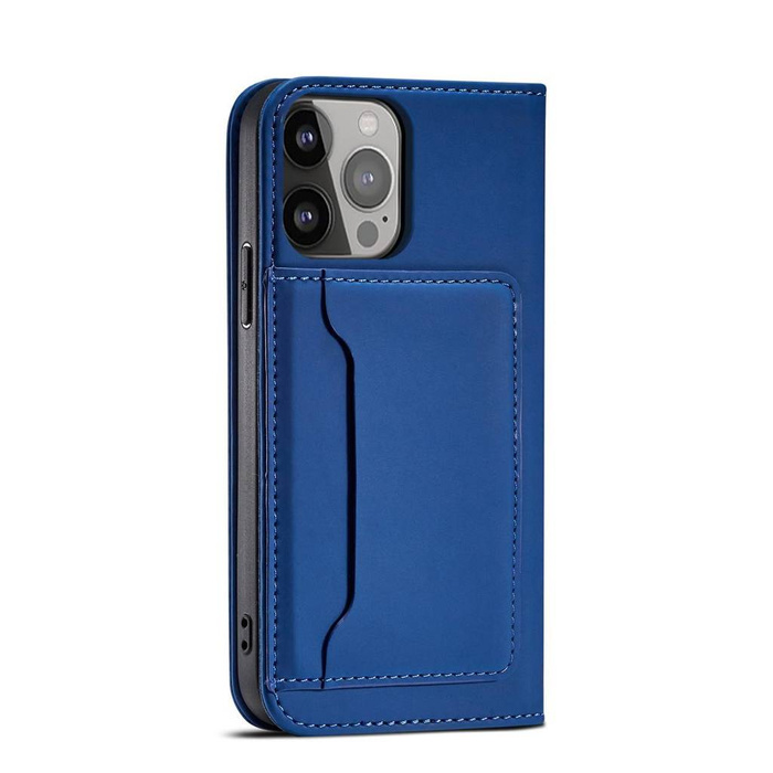 Magnet Card Case Case pour iPhone 14 Pro Flip Cover Wallet Stand Bleu