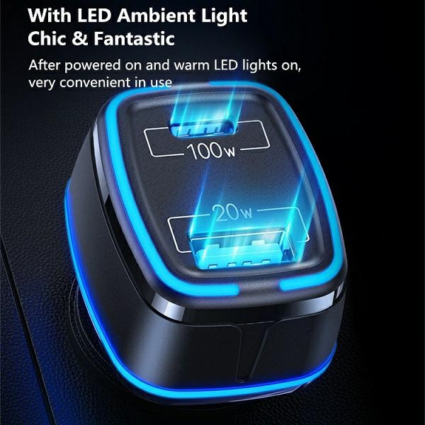 USAMS Autoladegerät 1xUSB 1xUSB-C C24 120W Schnellladung Weiß