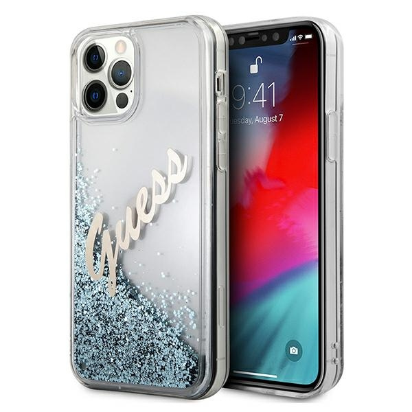 Case GUESS Apple iPhone 12 Pro Max Glitter Vintage Script Blue Hardcase