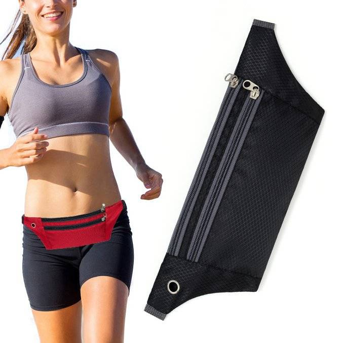 Ceinture de course pochette à reins sur coque sur téléfono portable avec une sortie sur casque noir