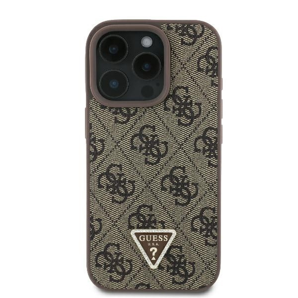 Etui Guess iPhone 16 Pro 6.3" brązowy/brown hardcase Leather Metal Logo Strass Crossbody