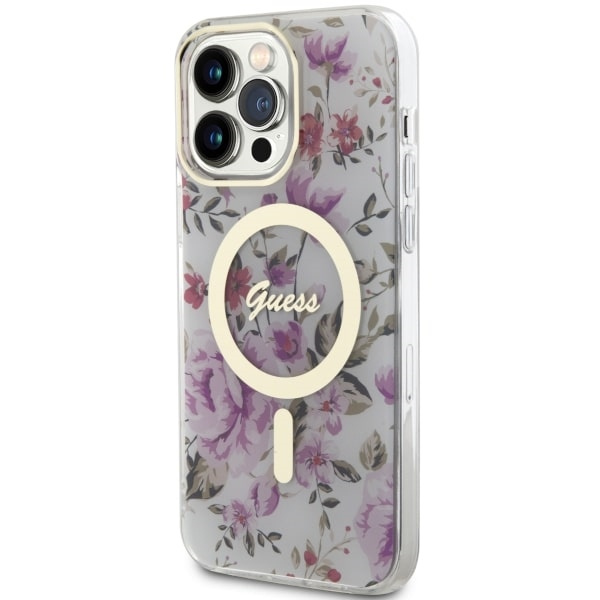 Case Guess GUHMP14XHCFWST iPhone 14 Pro Max 6.7" transparent hardcase Flower MagSafe Case