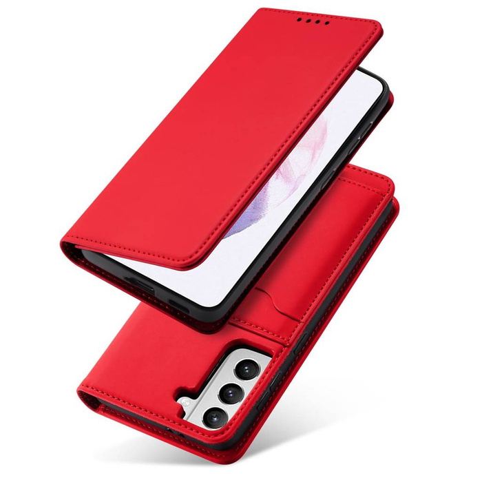 Étui pour cartes magnétiques pour Samsung Galaxy S22 + (S22 Plus) pochette portefeuille porte-cartes rouge