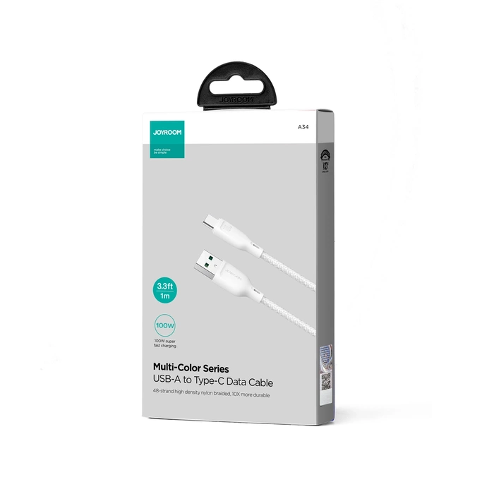 Joyroom Multi-Color Series SA34-AC6 Cable USB-A / USB-C 100W Transferencia rápida 1m - Blanco