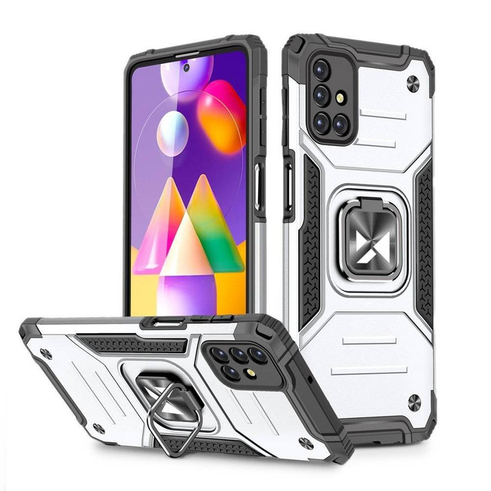Custodia ibrida resistente Wozinsky Ring Armor + supporto magnetico per Samsung Galaxy M31s argento