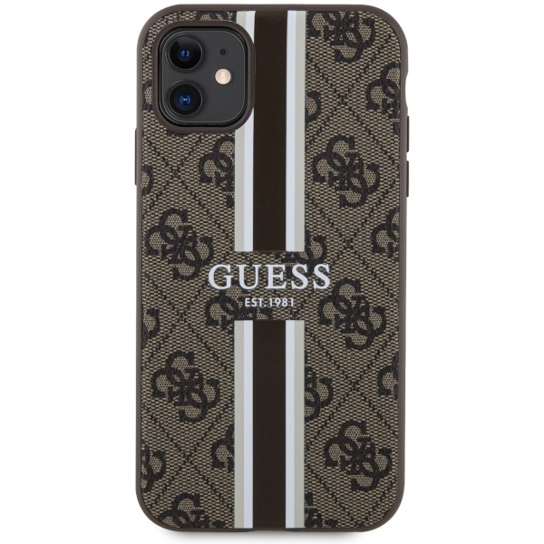 Coque Guess GUHMN61P4RPSW iPhone 11 / Xr marron/brun durcase 4G imprimé rayures MagSafe Case