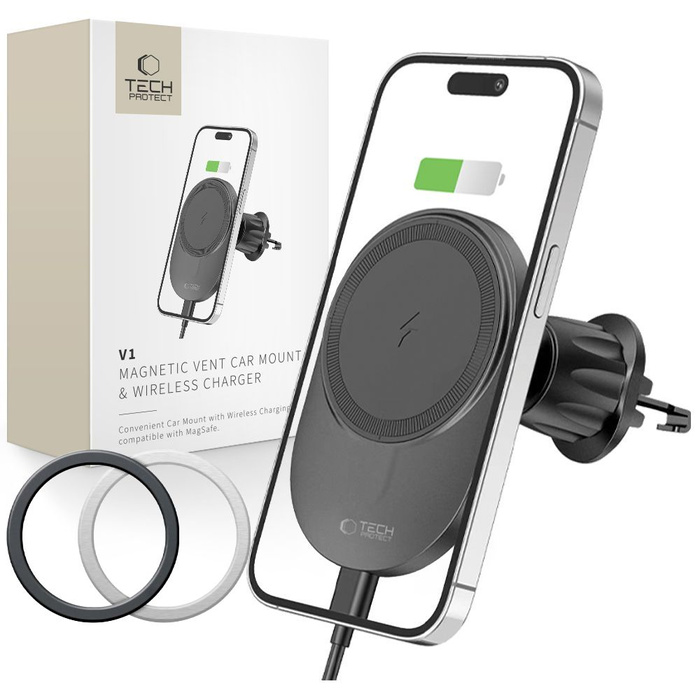 TECH-PROTECT MM15W-V1 MagNETIC MagSafe VENT MOUNT CAR WIRELESS CHARGER 15W BLACK