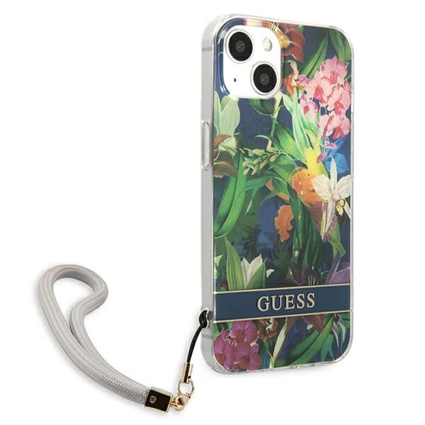 Case GUESS Apple iPhone 13 Mini Flower Strap Blue Hardcase