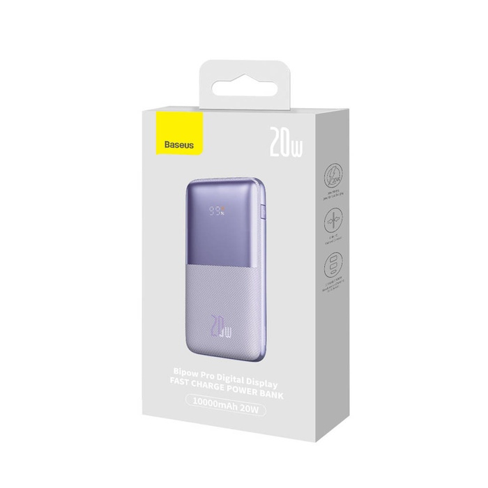 Baseus Baseus Pro 10000mAh 20W Powerbank Violett mit USB Typ A - USB Typ C 3A 0,3m Kabel (PPBD040205)