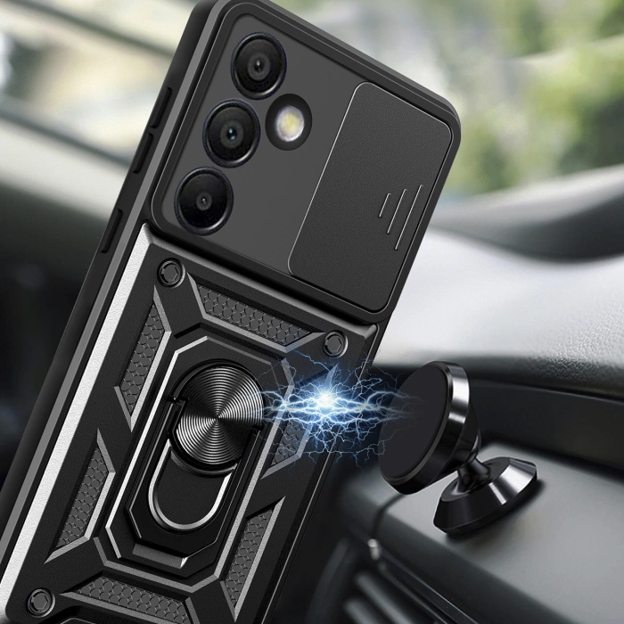 Hybrid Armor Camshield mit Ständer und Kameraabdeckung für Samsung Galaxy A26 - Schwarz