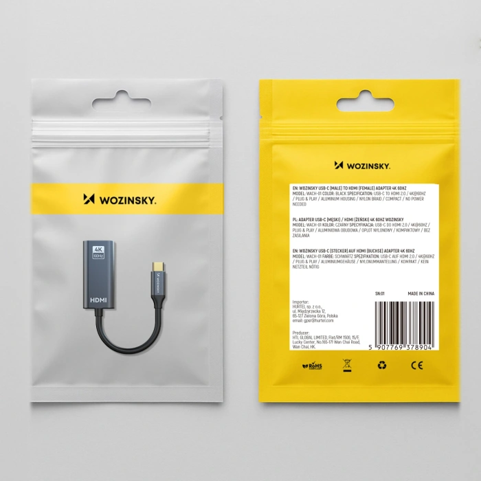 Adapter Wozinsky WACH-01 USB-C - HDMI 4K 60Hz - czarny