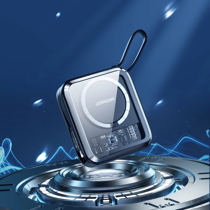 Joyroom Induktions-Powerbank 10000mAh Icy Series 22,5W mit integriertem Lightning Kabel schwarz (JR-L007)