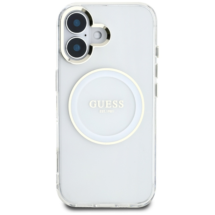 Etui Guess IML Metal Colored Circle      Classic Logo MagSafe do iPhone 16 biały
