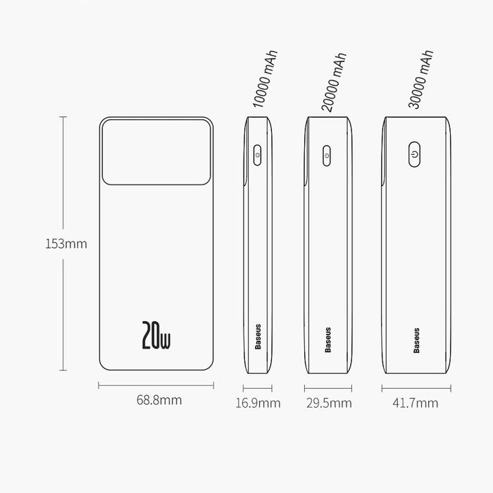 Baseus Bipow Fast Charging Power Bank 10000mAh 20W blanc (Overseas Edition) + USB-A - Câble micro USB 0,25m blanc (PPBD050502)
