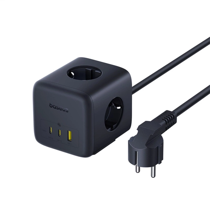 Baseus EnerFill FA11 67W Steckdosenleiste, USB-A + USB-C Würfel + 3 x EU-Steckdose 1,5m - Schwarz